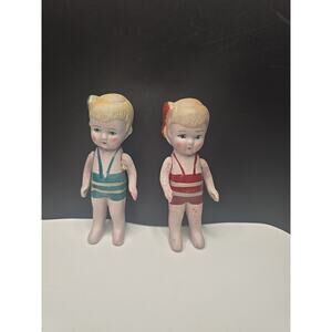Rare 1920s Bisque/Porcelain Swimsuit Dolls (Set of 2) - Made in Japan